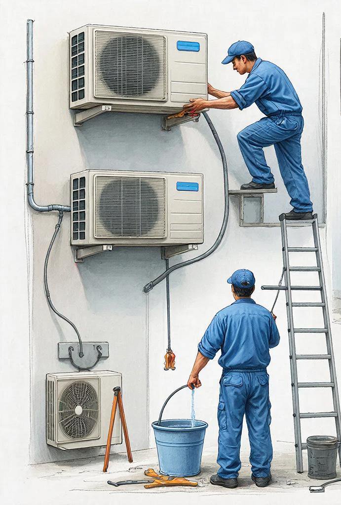 Работы по чистке наружных блоков системы кондиционирования